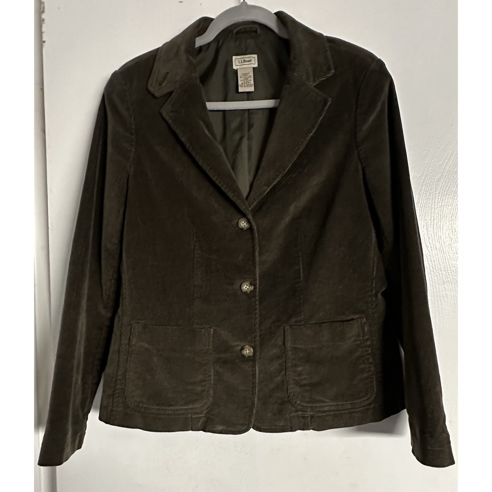 Vtg LL Bean Corduroy Olive Green 8 Blazer 3-Button Lined Coat Jacket